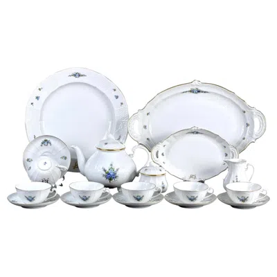 Pre-owned Furstenberg Porcelain Fürstenberg Tea Service, Hand-painted Floral Porcelain, West Germany, 18-piece In Gray