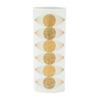 Pre-owned Furstenberg Porcelain Furstenberg Vase, Porcelain, Op Art, Gold, White, Signed In Sand