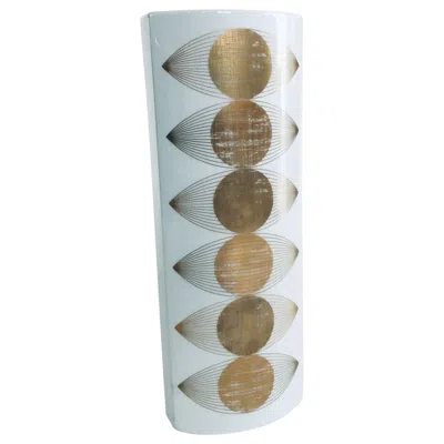 Pre-owned Furstenberg Porcelain Op Art Porcelain Gold Sun Eye Vase By E.a. Sundermann For Fürstenberg In Gray