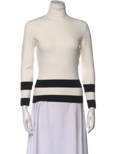 Pre-owned Fusalp Colorblock Pattern Turtleneck Sweater In White