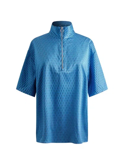 Fusalp Diamond-pattern Zip-neck T-shirt In Blue