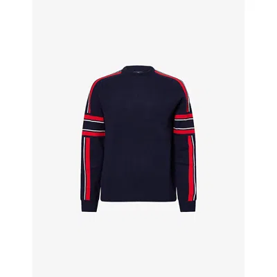 Fusalp Mens Marin/racing/neige Spectavia Stripe-trim Wool And Cashmere-blend Jumper In Blue