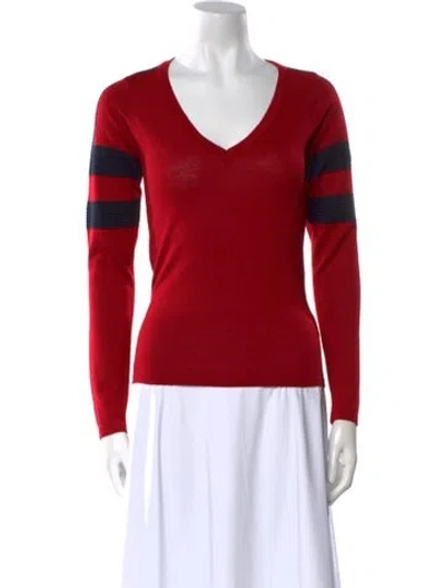 Pre-owned Fusalp Striped V-neck Sweater In Red