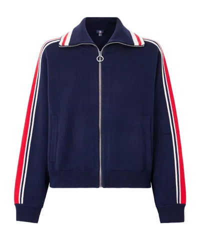 Fusalp Striped Wool-blend Zip-up Sweater In Blue