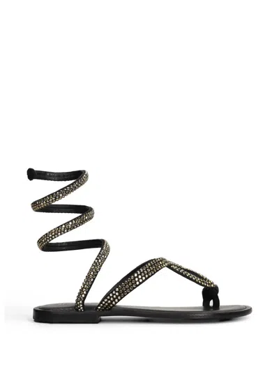 Fusion Crystal-embellished Spiral Sandals In Black