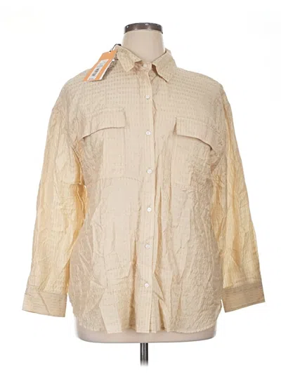 Pre-owned Future Collective 3/4 Sleeve Button Down Shirt In Tan