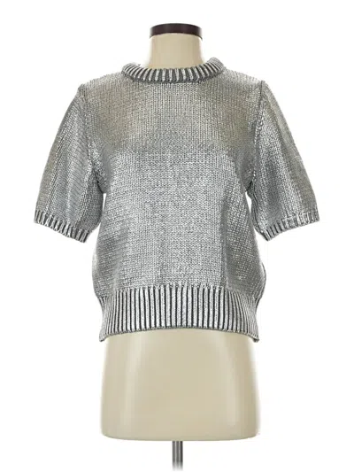 Pre-owned Future Collective 3/4 Sleeve Top Silver Metallic Pattern Mock Neckline Tops