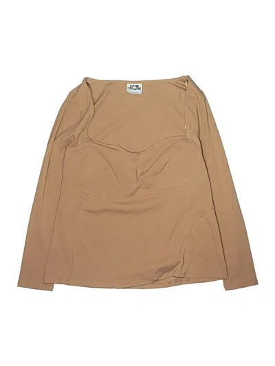 Pre-owned Future Collective Long Sleeve Top Tan Boatneck Tops In Brown