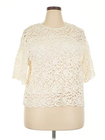Pre-owned Future Collective Short Sleeve Top Ivory Mock Neckline Tops In White