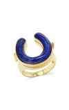 Future Fortune Good Luck 14k Yellow Gold Diamond And Lapis Locket Ring