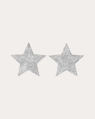 Future Fortune Women's 18k White Gold Star Bright Stardust Stud Earrings 18k Gold In Silver