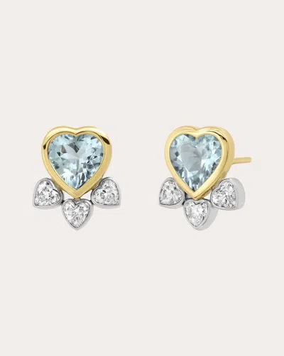 Future Fortune Women's Aquamarine & Diamond Many Hearts Stud Earrings In Multi