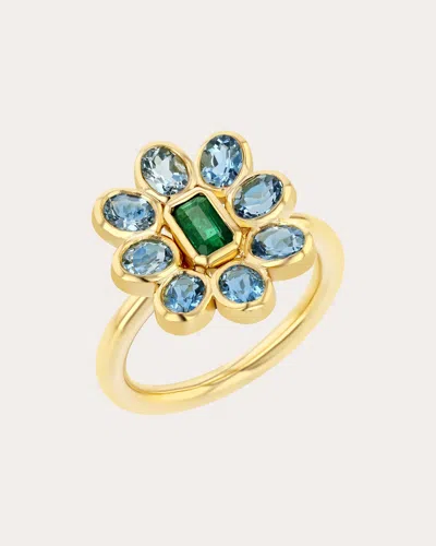 Future Fortune Women's Aquamarine & Emerald Baby Bloom Ring In Blue