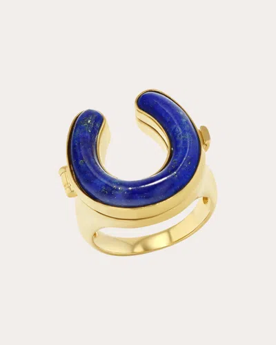 Future Fortune Women's Lapis Lazuli & Diamond Good Luck Locket Ring In Gold