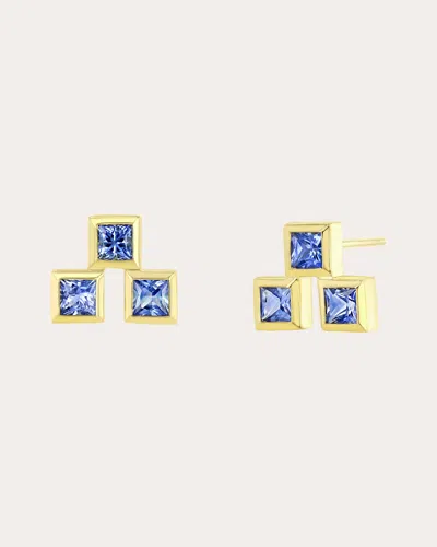 Future Fortune Women's Sapphire & 18k Gold Flash Stud Earrings In Blue