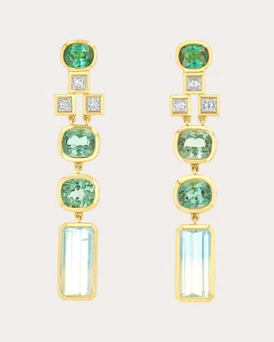 Future Fortune Women's Tourmaline & Diamond 18k Gold Gleam Drop Earrings In Green