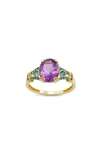 Fuzion Creations Amethyst & London Blue Topaz Ring In Yellow Gold