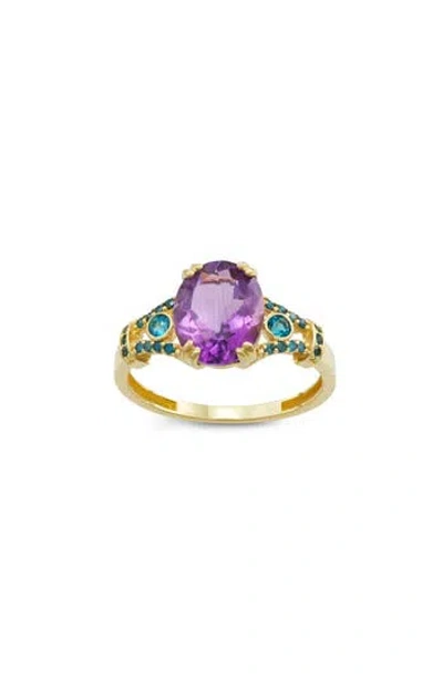 Fuzion Creations Amethyst & London Blue Topaz Ring In Yellow Gold