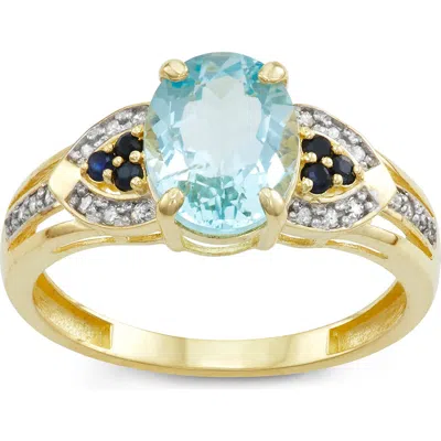 Fuzion Creations Aquamarine, Diamond & Sapphire Ring In Metallic