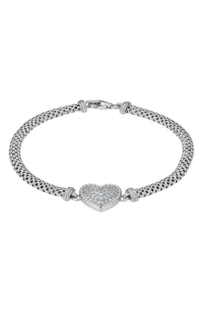 Fuzion Creations Cubic Zirconia Heart Mesh Bracelet In Silver