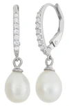 Fuzion Creations Cubic Zirconia Pavé & Freshwater Pearl Drop Earrings In White