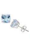 Fuzion Creations Cushion-cut Stone Stud Earrings In Aquamarine