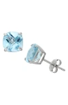 Fuzion Creations Cushion-cut Stone Stud Earrings In Blue Topaz
