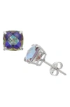 Fuzion Creations Cushion-cut Stone Stud Earrings In Mystic Blue