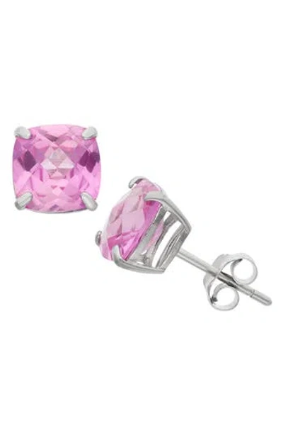 Fuzion Creations Cushion-cut Stone Stud Earrings In Pink Sapphire