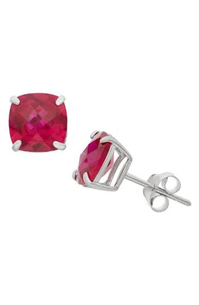 Fuzion Creations Cushion-cut Stone Stud Earrings In Ruby