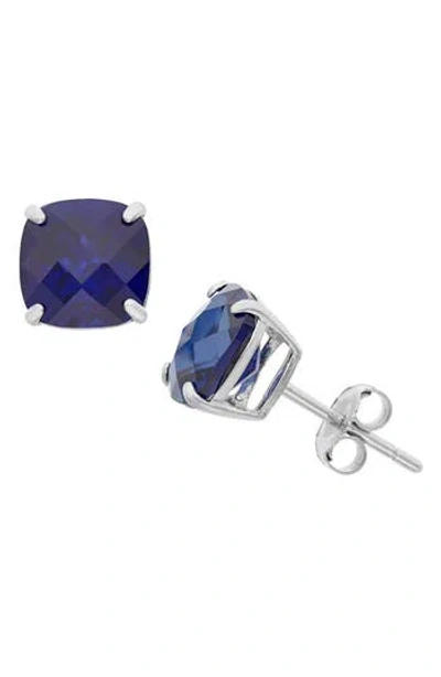 Fuzion Creations Cushion-cut Stone Stud Earrings In Sapphire