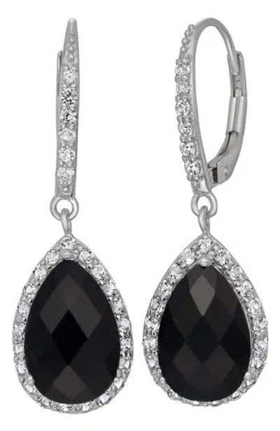 Fuzion Creations Cz & Lab-created Stone Teardrop Earrings In Onyx