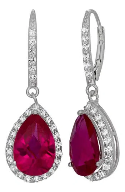 Fuzion Creations Cz & Lab-created Stone Teardrop Earrings In Ruby