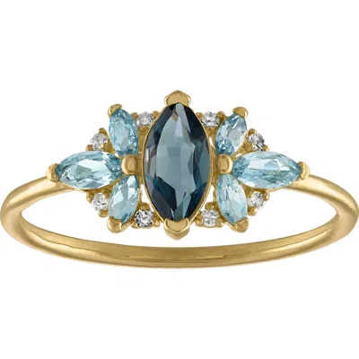 Fuzion Creations Diamond & Blue Topaz Ring In Yellow