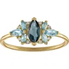Fuzion Creations Diamond & Blue Topaz Ring In Yellow Gold