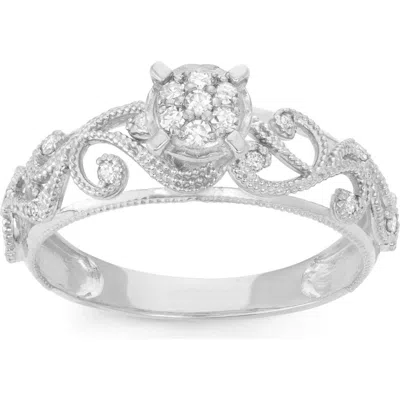 Fuzion Creations Diamond Filigree Ring In Silver