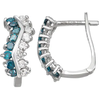 Fuzion Creations Diamond Hoop Earrings In Blue