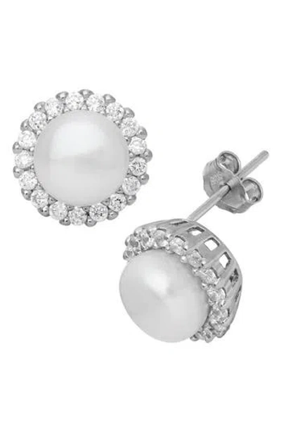 Fuzion Creations Freshwater Pearl & Pavé Cubic Zirconia Stud Earrings In White