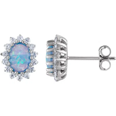Fuzion Creations Lab Created Opal & Cubic Zirconia Stud Earrings In Silver