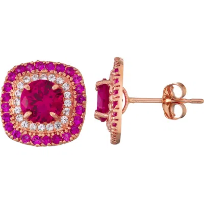 Fuzion Creations Lab Grown Ruby Halo Stud Earrings In Rose