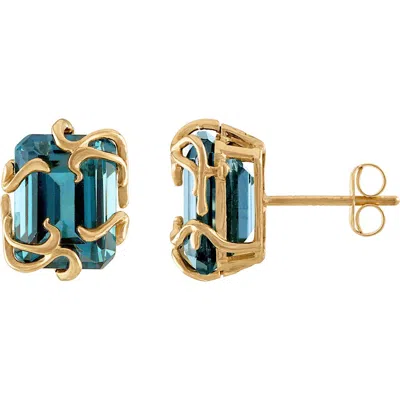 Fuzion Creations London Gemstone Stud Earrings In London Blue Topaz