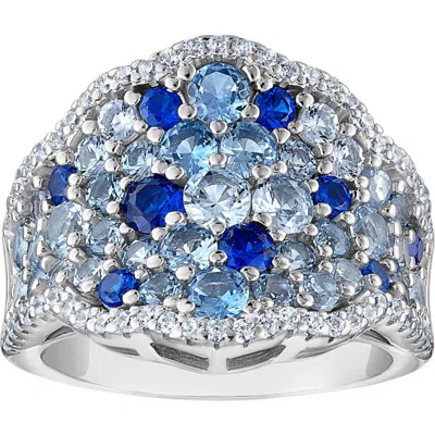 Fuzion Creations Pavé Cubic Zirconia & Blue Spinel Cocktail Ring In White Gold