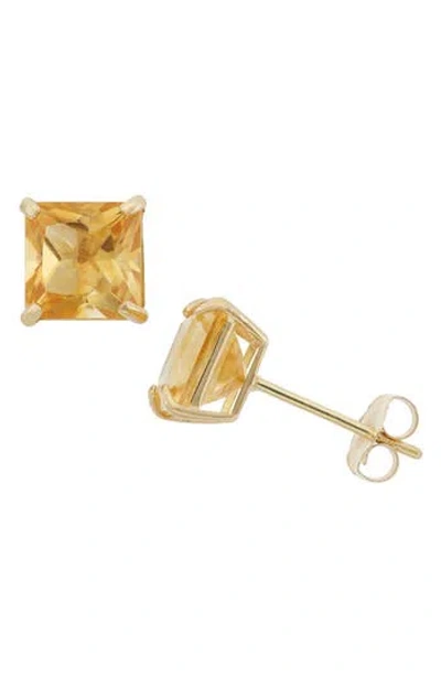 Fuzion Creations Princess Cut Stud Earrings In 10kt Citrine