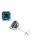 Fuzion Creations Princess Cut Stud Earrings In Blue Topaz
