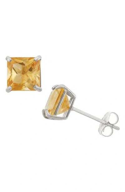 Fuzion Creations Princess Cut Stud Earrings In Citrine