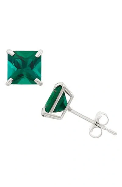 Fuzion Creations Princess Cut Stud Earrings In Cr Emerald