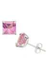 Fuzion Creations Princess Cut Stud Earrings In Cr Pink Sapphire