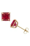 Fuzion Creations Princess Cut Stud Earrings In Cr Ruby