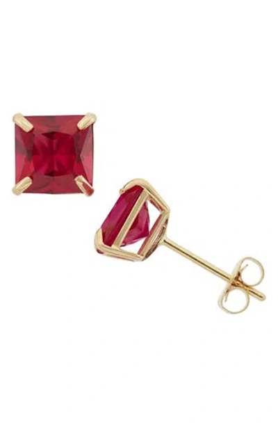 Fuzion Creations Princess Cut Stud Earrings In Cr Ruby