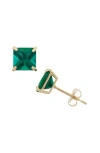 Fuzion Creations Princess Cut Stud Earrings In Emerald
